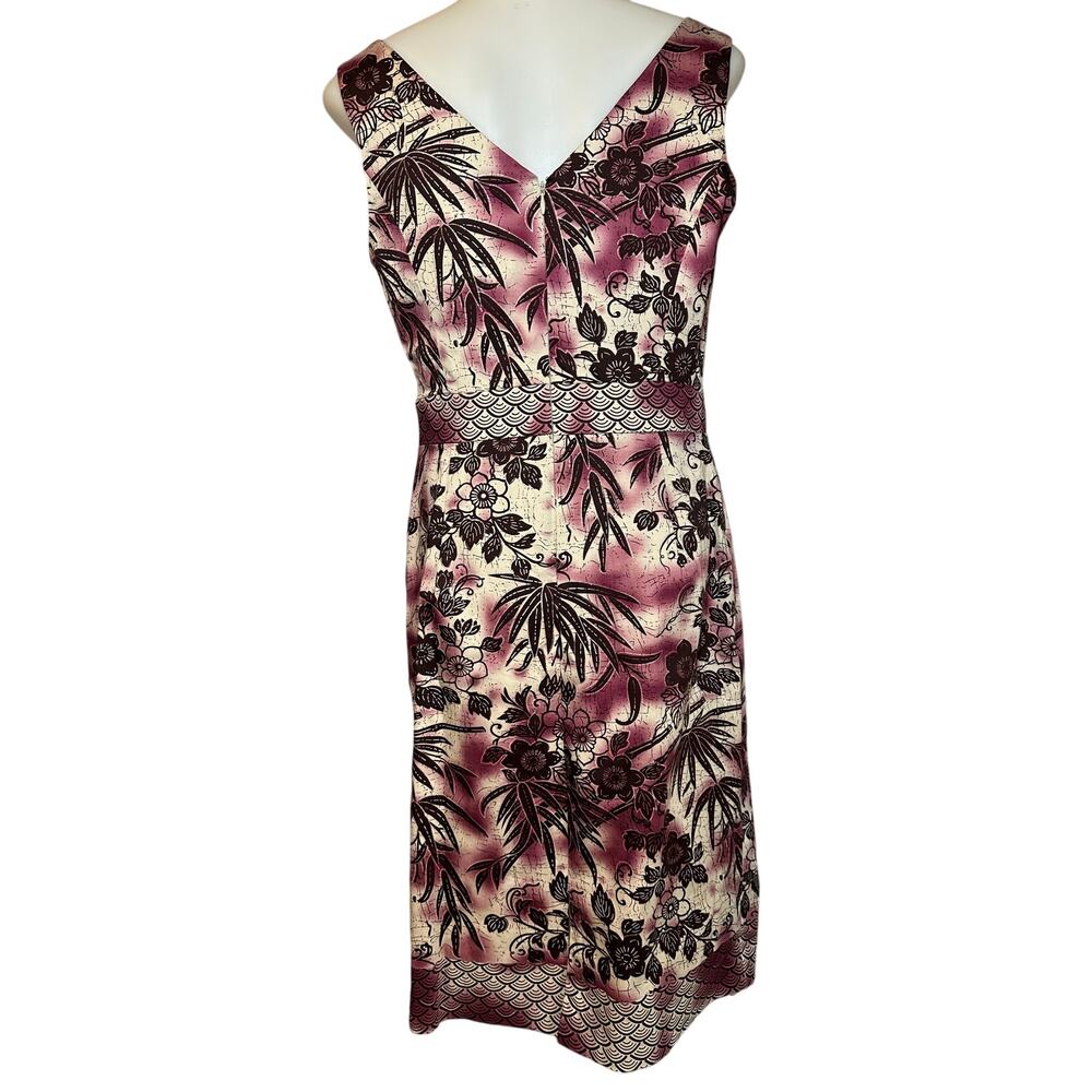 Peck & Peck Purple Tan Hawiian Print Sheath Dress Women’s Size 6 Lined Zip Back